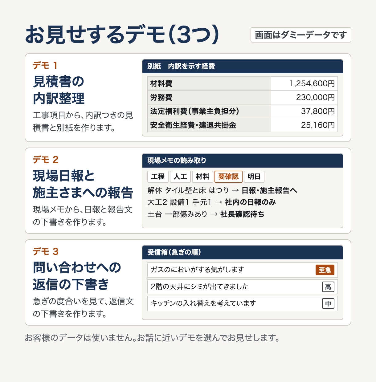 工務店・リフォーム会社の書類仕事をAI化相談します 【12月末まで先着3件】デモで自動化する業務を決めます イメージ3