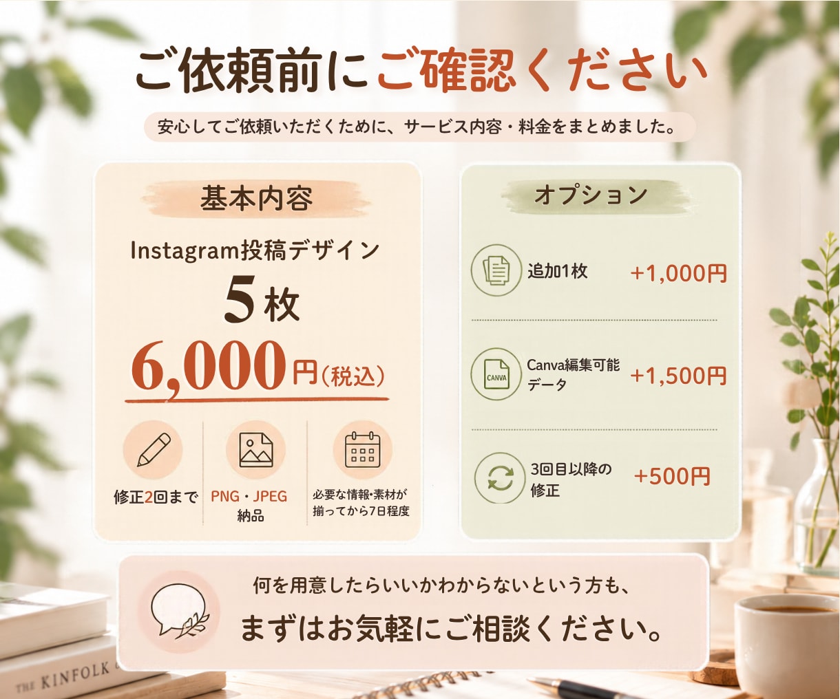 伝えたいことを整理してインスタ投稿を作ります 文章がまとまっていなくても大丈夫。一緒に形にします。 イメージ5
