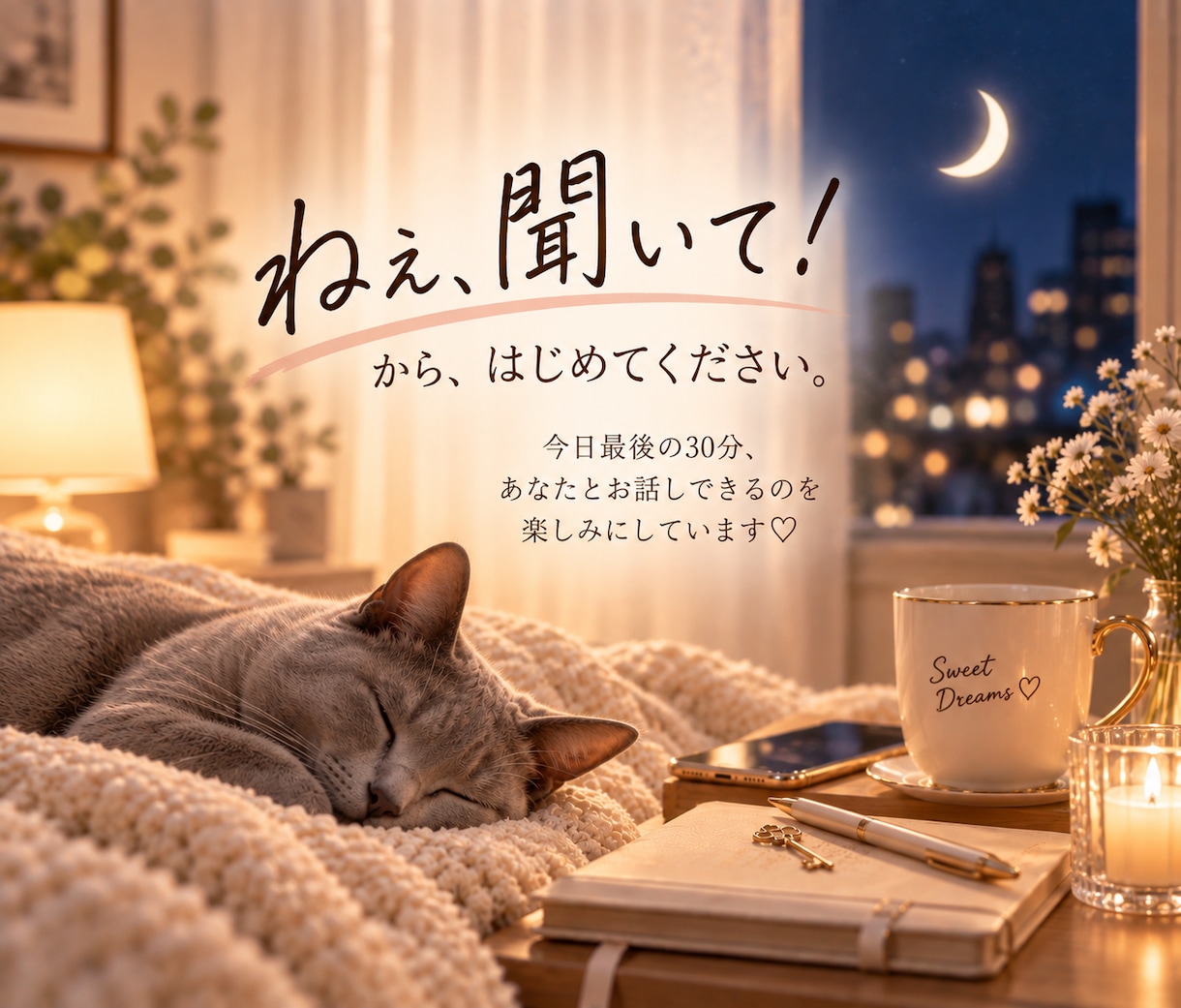 寝る前30分⭐︎おやすみチャットで癒します 電話じゃなくても会話を楽しもう♪今日も1日がんばった！ イメージ6