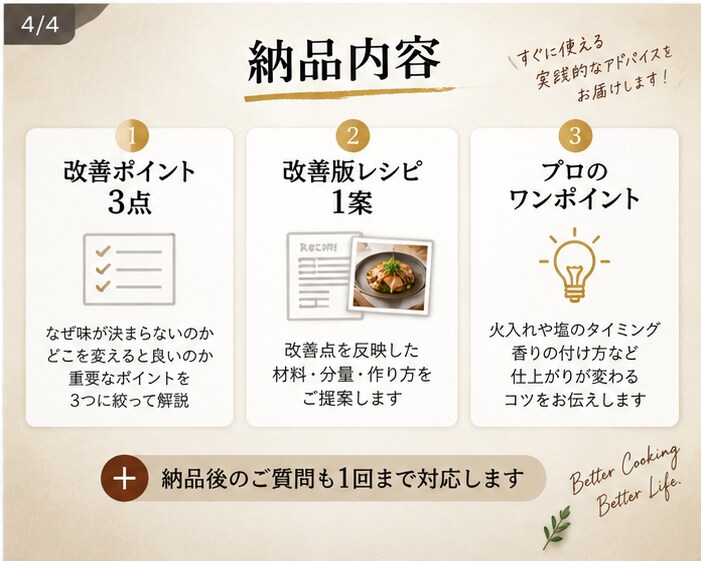 現役料理人があなたのレシピをプロ目線で添削します 「なんか味が決まらない」をプロ目線で解決します イメージ4