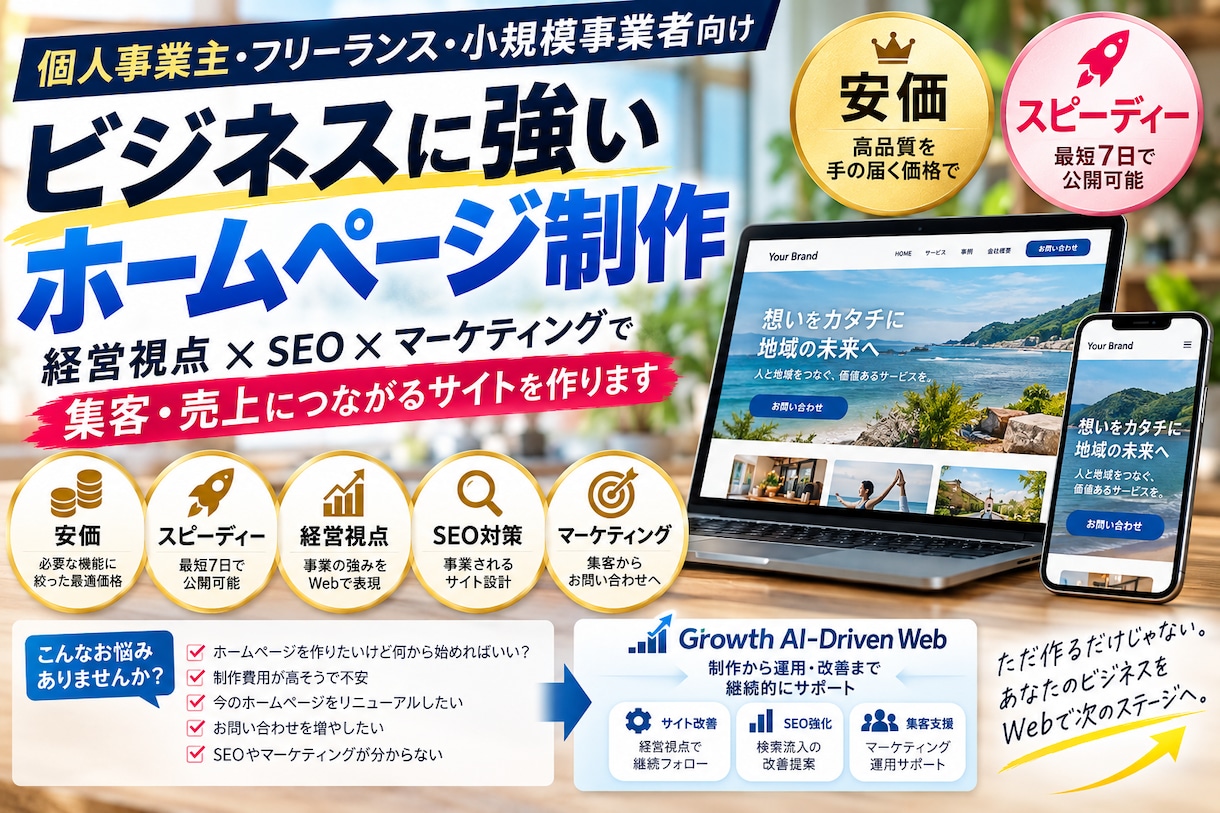 STUDIOと当サービスで次に繋がるHP制作します マーケティングとSEO分析と当社サービスで継続して対応します イメージ1