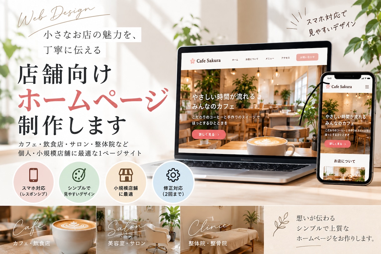 店舗向けホームページを制作します シンプル・見やすい・スマホ対応 イメージ1