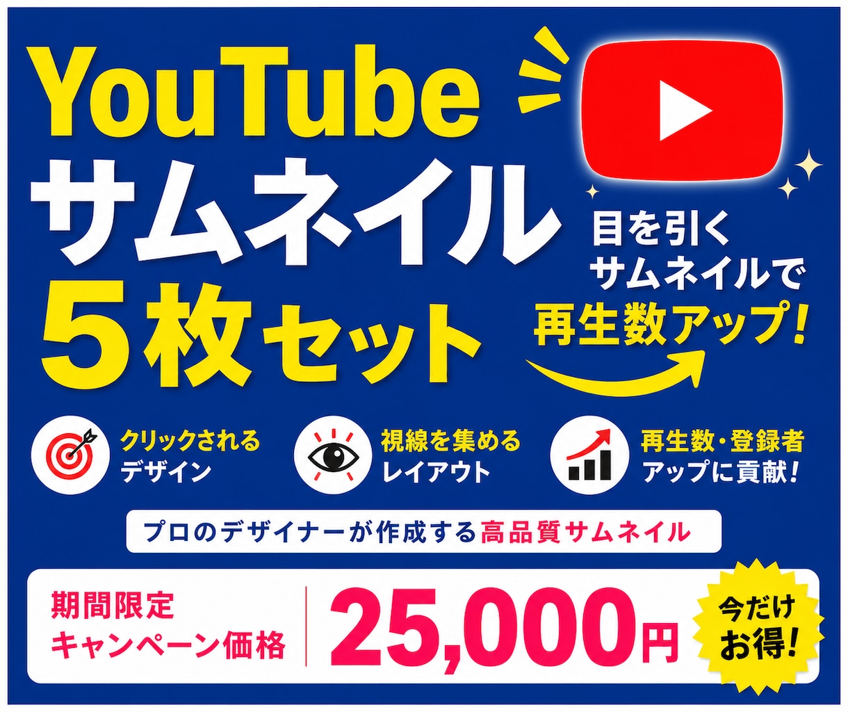 YouTubeサムネイル5枚セット制作します 思わずクリックしたくなるサムネイルを5枚制作 イメージ1