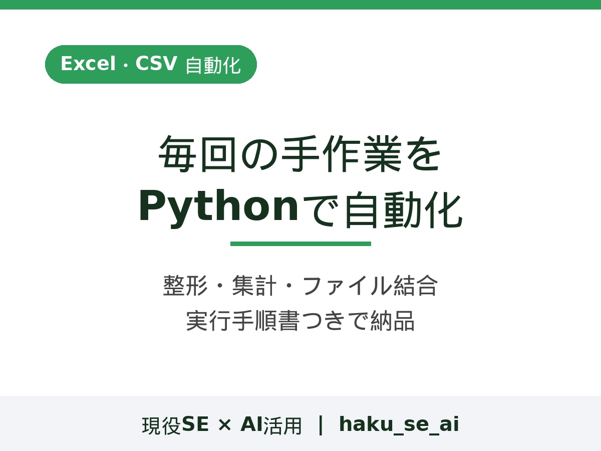 Excel・CSVの作業1つを自動化します 対象1作業に絞って自動化＋手順書をお渡しします イメージ1