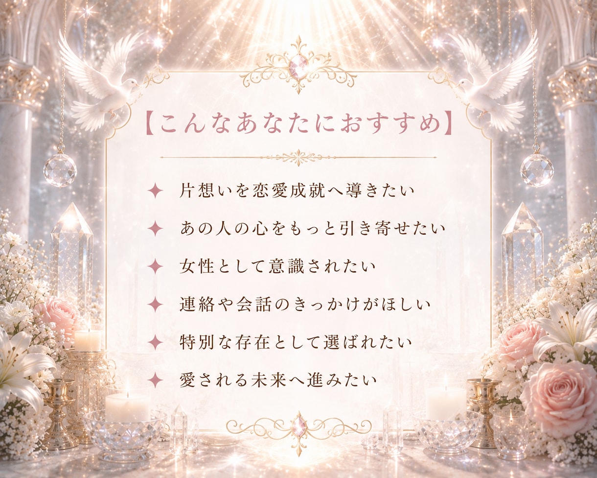 片思い成就✦追われる恋へ白魔術ヒーリングします 恋愛成就・縁結び・恋愛占い｜愛される光の波動を届けます イメージ2