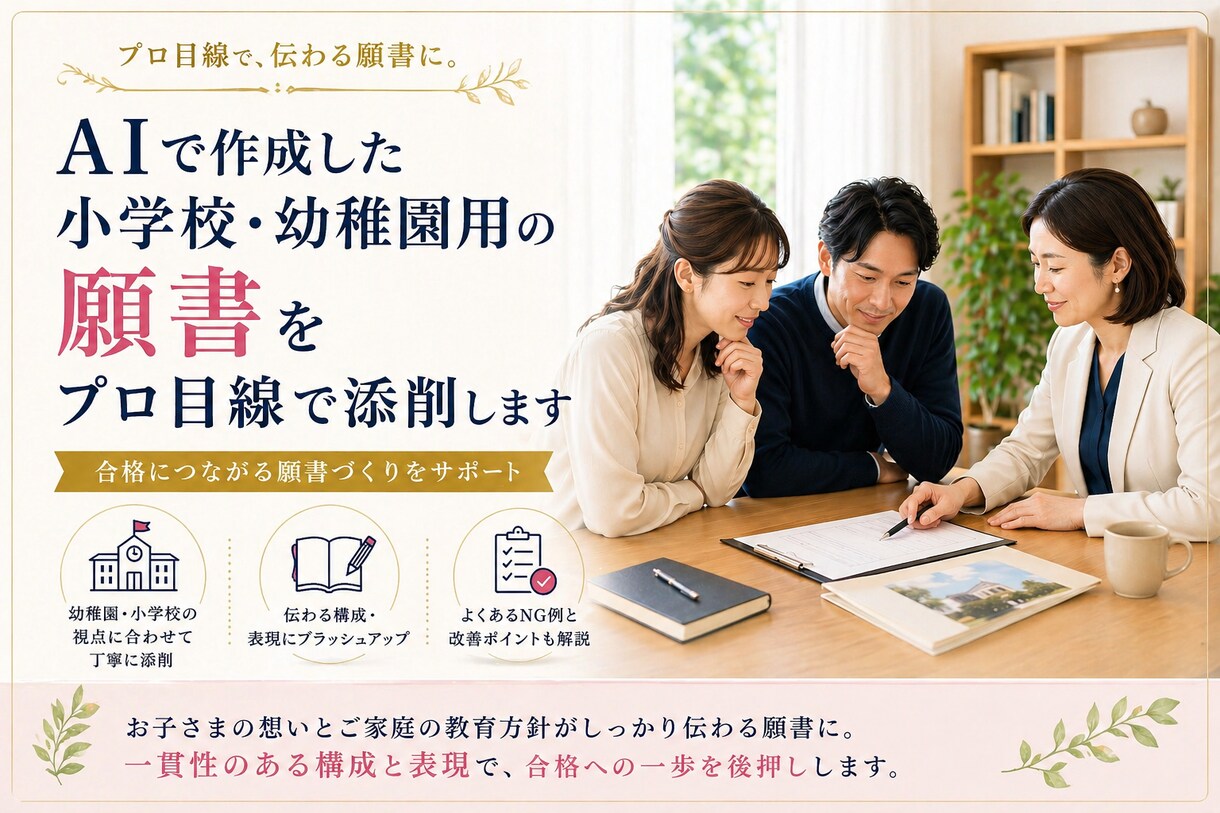 AI作成の小学校・幼稚園受験願書をプロが添削します 教育理念に照らし内容と表現をプロが確認・添削 イメージ1