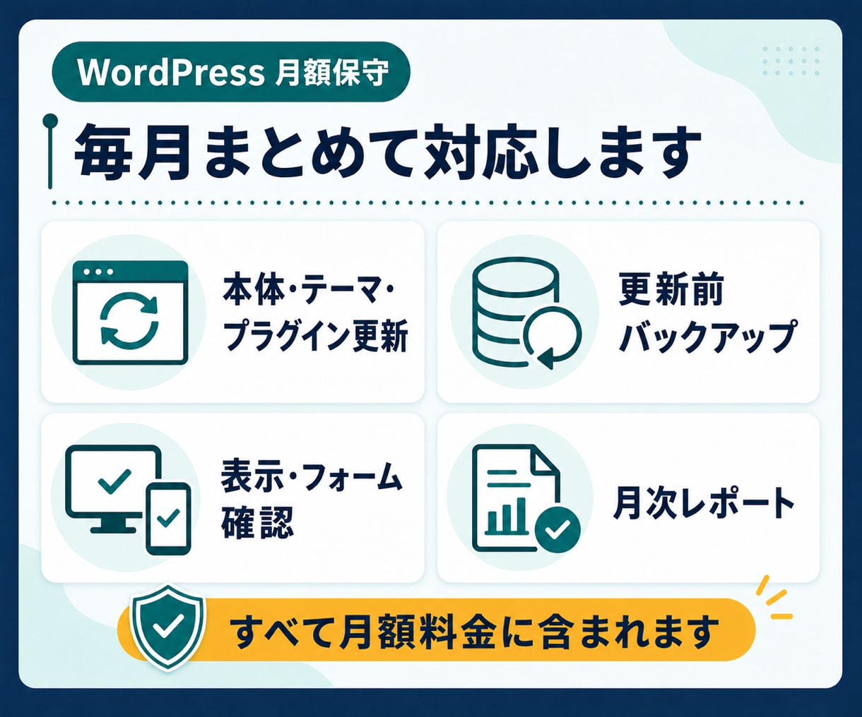 WordPressを月額で保守・バックアップします 更新の不安を減らし、本業に集中できる環境を整えます イメージ3