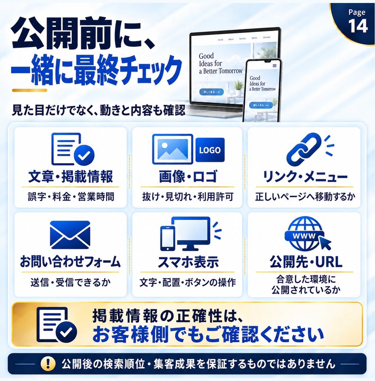 会社・店舗のスマホ対応ホームページを制作します 最大5ページ・料金と納品内容を先に確認できる制作 イメージ14