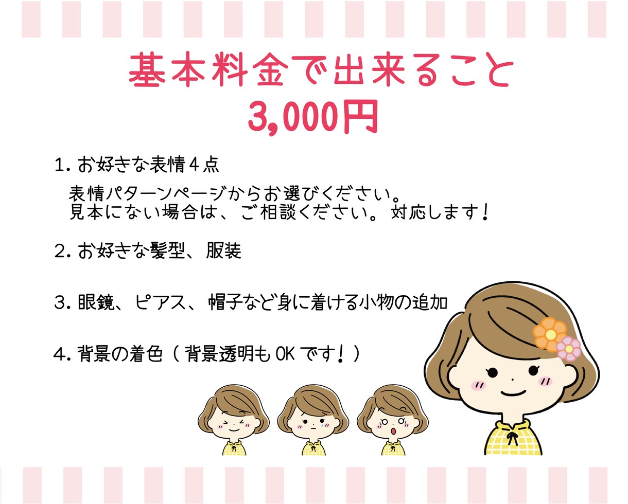 シンプルでゆるかわいいアイコン♪表情４点描きます ブログ、インスタ、Twitter、挿し絵、吹き出しアイコンに イメージ2