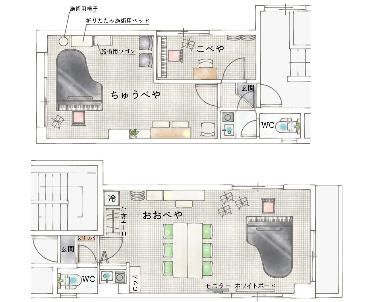 ふんわり美しい手描き風間取り図を作成します 戸建マンション店舗民泊などに。オリジナル家具や床材対応します イメージ9