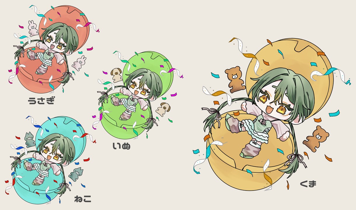 色鮮やかで可愛いミニキャラ制作します 返礼品やアイコン、配信等にご利用いただけます。 イメージ1