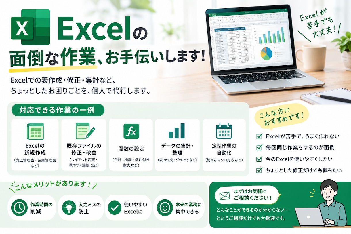 あなたのその業務お手伝いします 貴方がやるのがめんどくさいExcel業務を代行いたします！ イメージ1