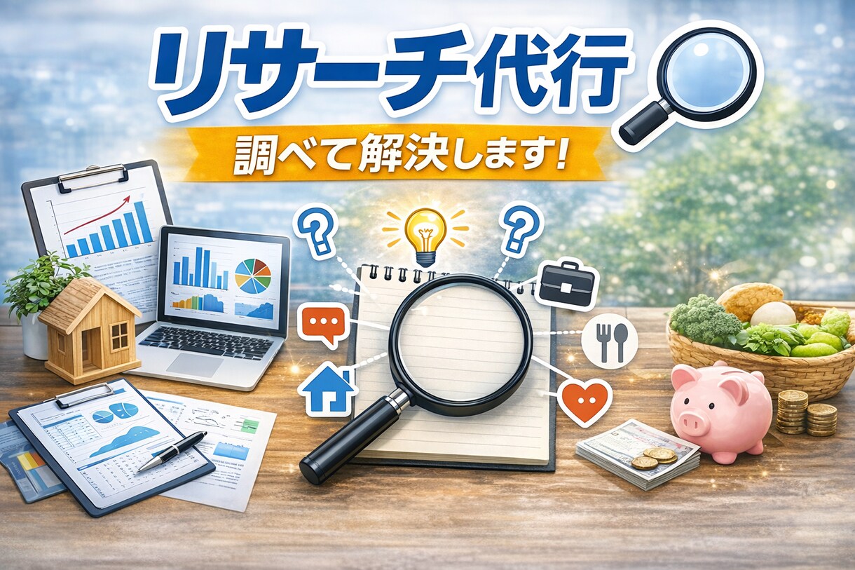 リサーチをお手伝いいたします 分野を問わずあなたのお困り事、解決までご協力いたします。 イメージ1