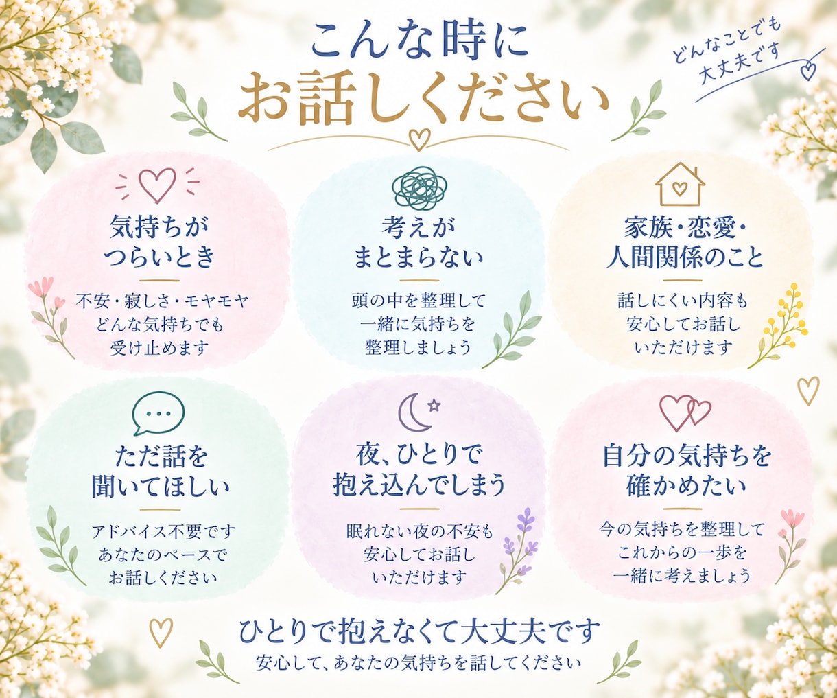 誰にも言えないモヤモヤを優しくお聴きします 愚痴・不安・人間関係｜5分だけでも大丈夫です。 イメージ3