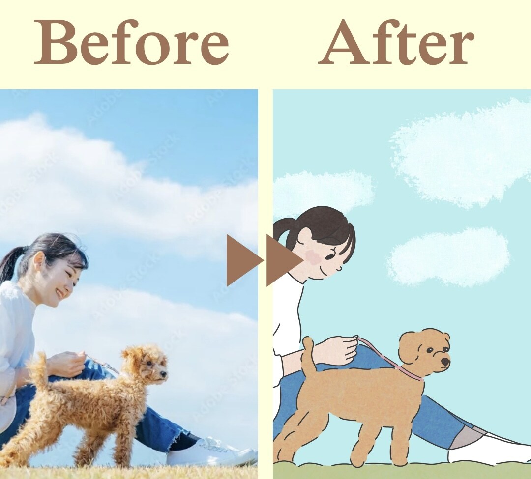 愛犬・愛猫の写真をゆるかわイラストにします 写真から、見るたび癒されるオリジナルイラストをお作りします イメージ2