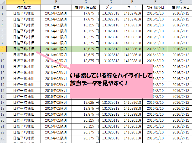 地味機能だけど常時手放せないほど効果発揮します 膨大Excelから今見てる行をハイライト イメージ3