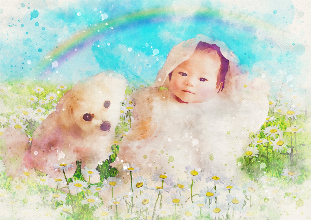 ふんわり優しい❤︎水彩画風似顔絵お作りいたします デジタルデータ納品♡A4サイズプリントプレゼント*ᴗ ᴗ)⁾ イメージ5