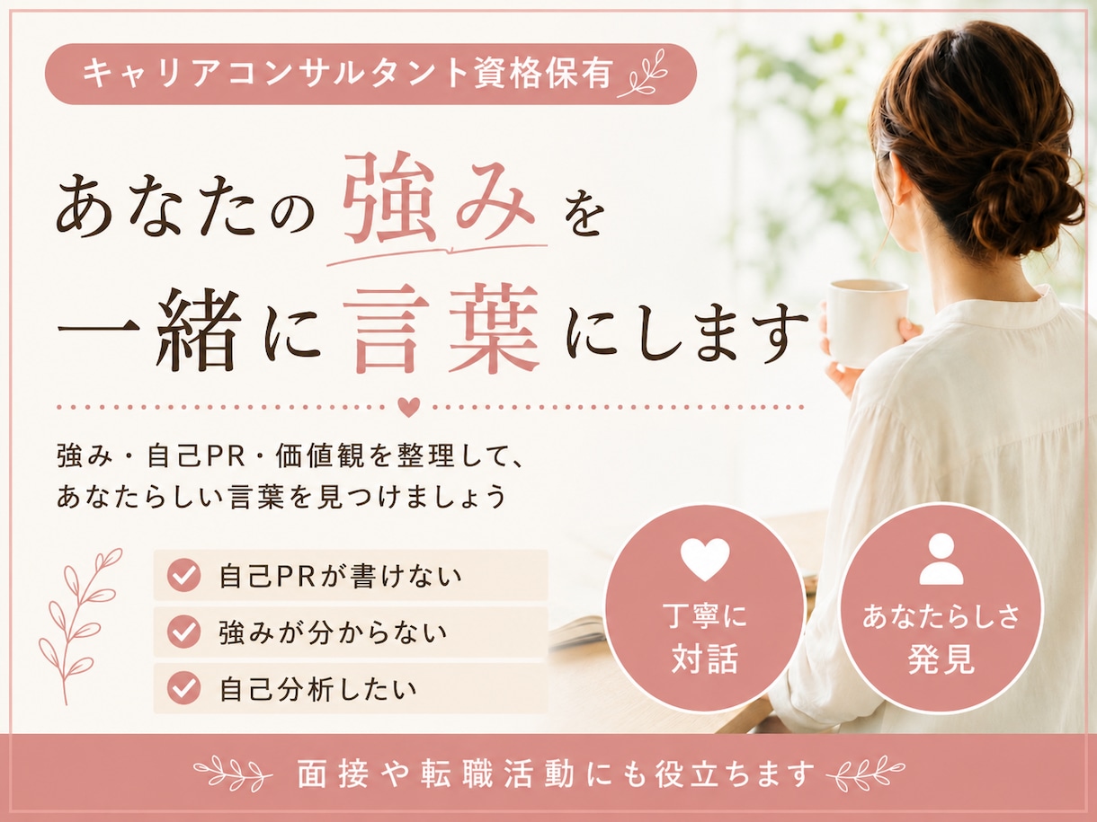 強み・自己PRを言語化します あなたらしい強みや想いを一緒に言葉にします イメージ1