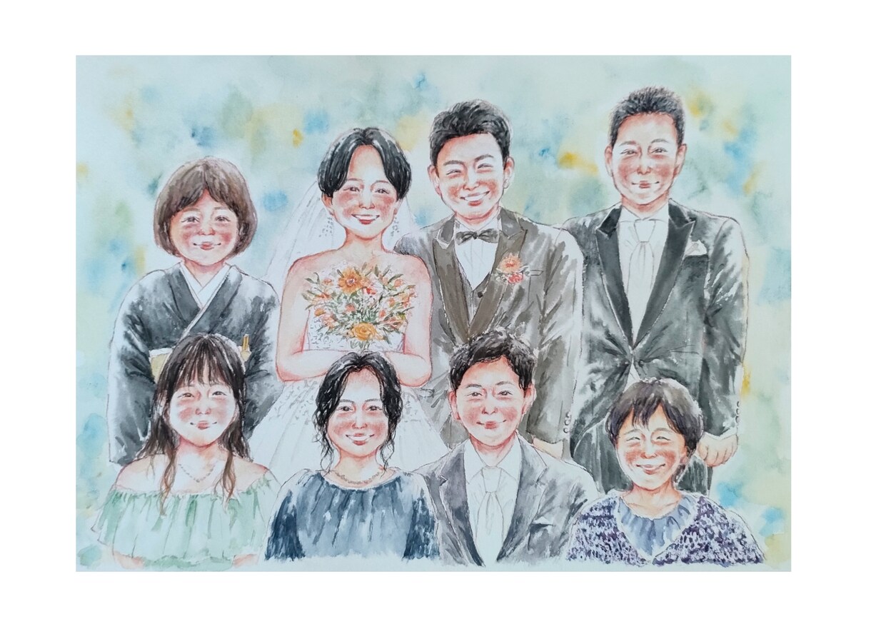 優しいタッチの絵本のような似顔絵をお描きします 還暦祝いや金婚式などのお祝いにおすすめです✩A4サイズ イメージ7