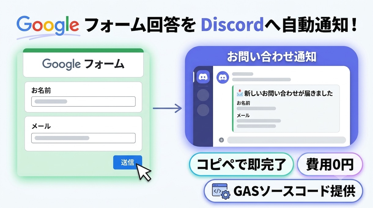 Googleフォーム回答をDiscord通知します コピペで即導入！GASで有料ツールを使わず完全無料で自動化 イメージ1