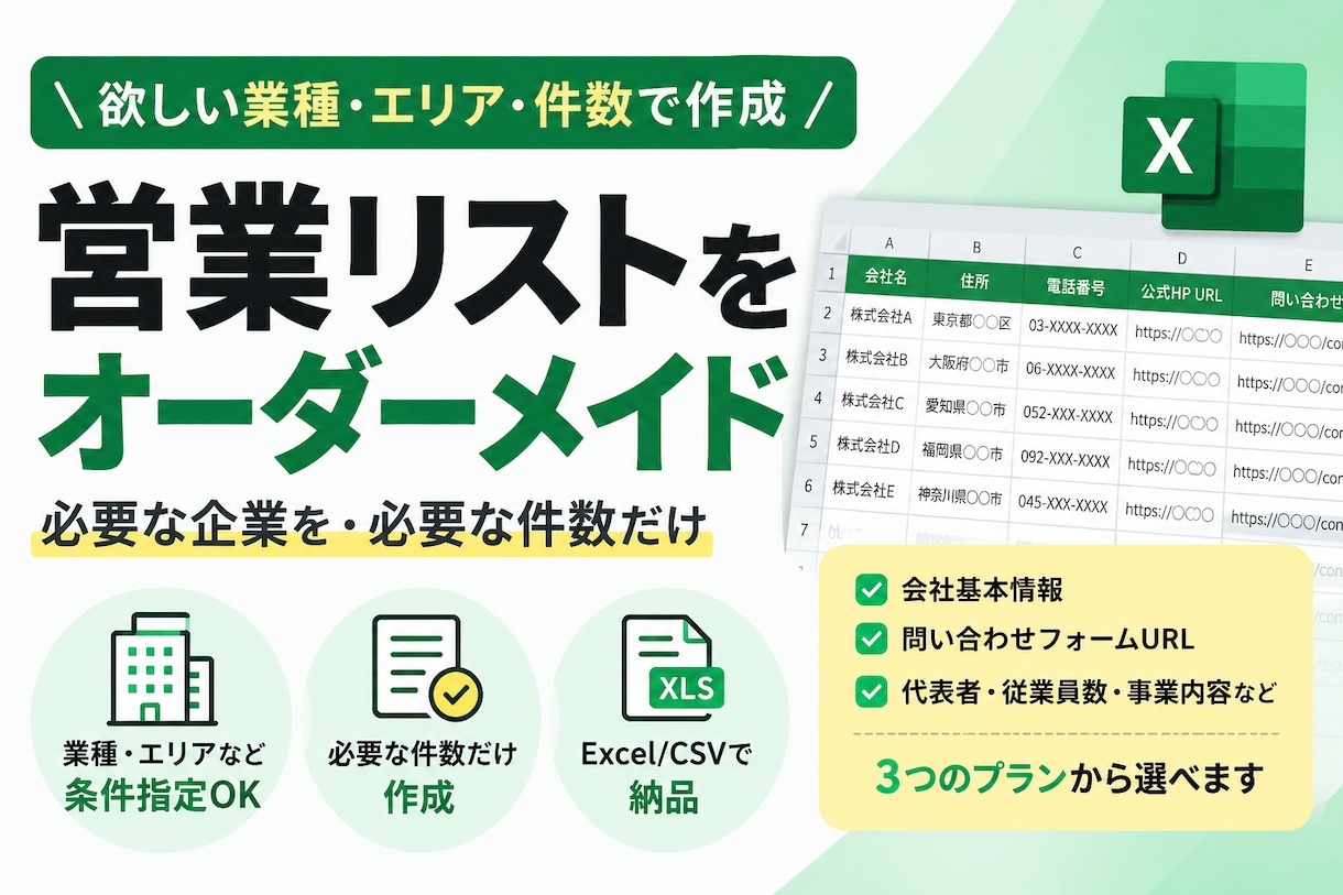 欲しい企業だけ営業リスト化します 【2円～/件】業種・地域・件数指定！オーダーメイドリスト作成 イメージ1