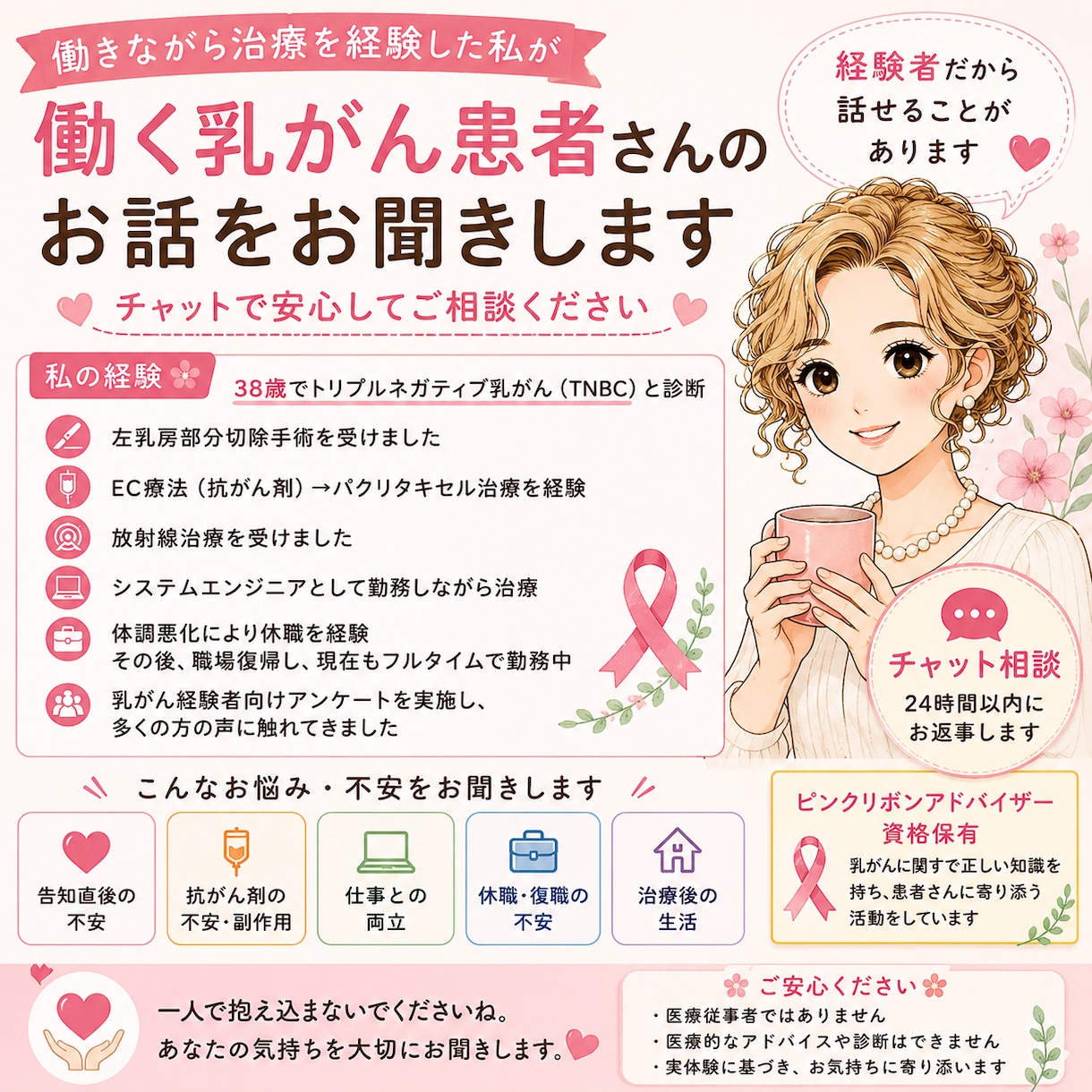 乳がん経験者があなたのお話を聞きます トリプルネガティブ乳がん経験者です イメージ1