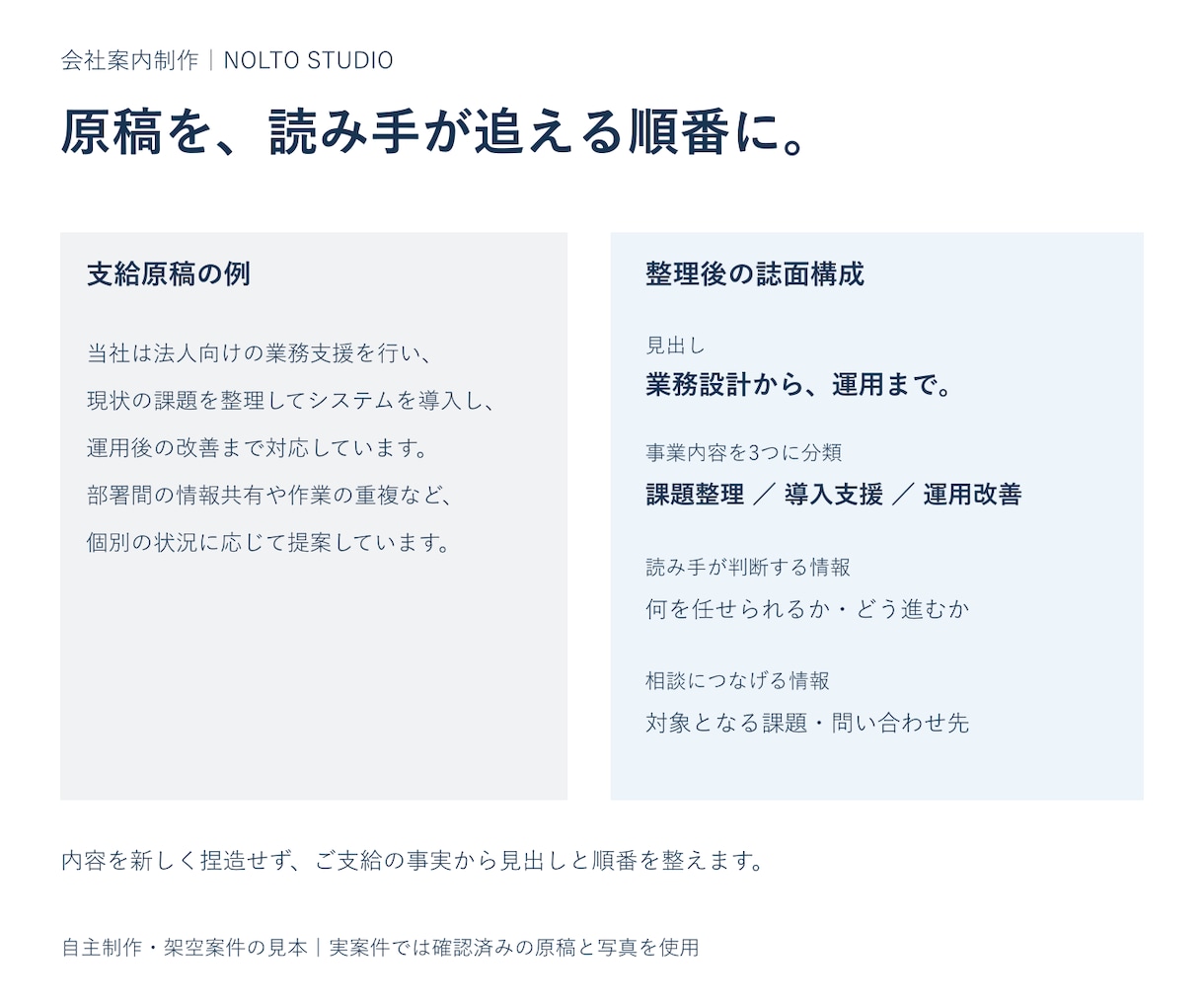 原稿と写真から会社案内4ページを制作します 構成整理・修正3回。印刷用PDFと編集用ai付き イメージ3
