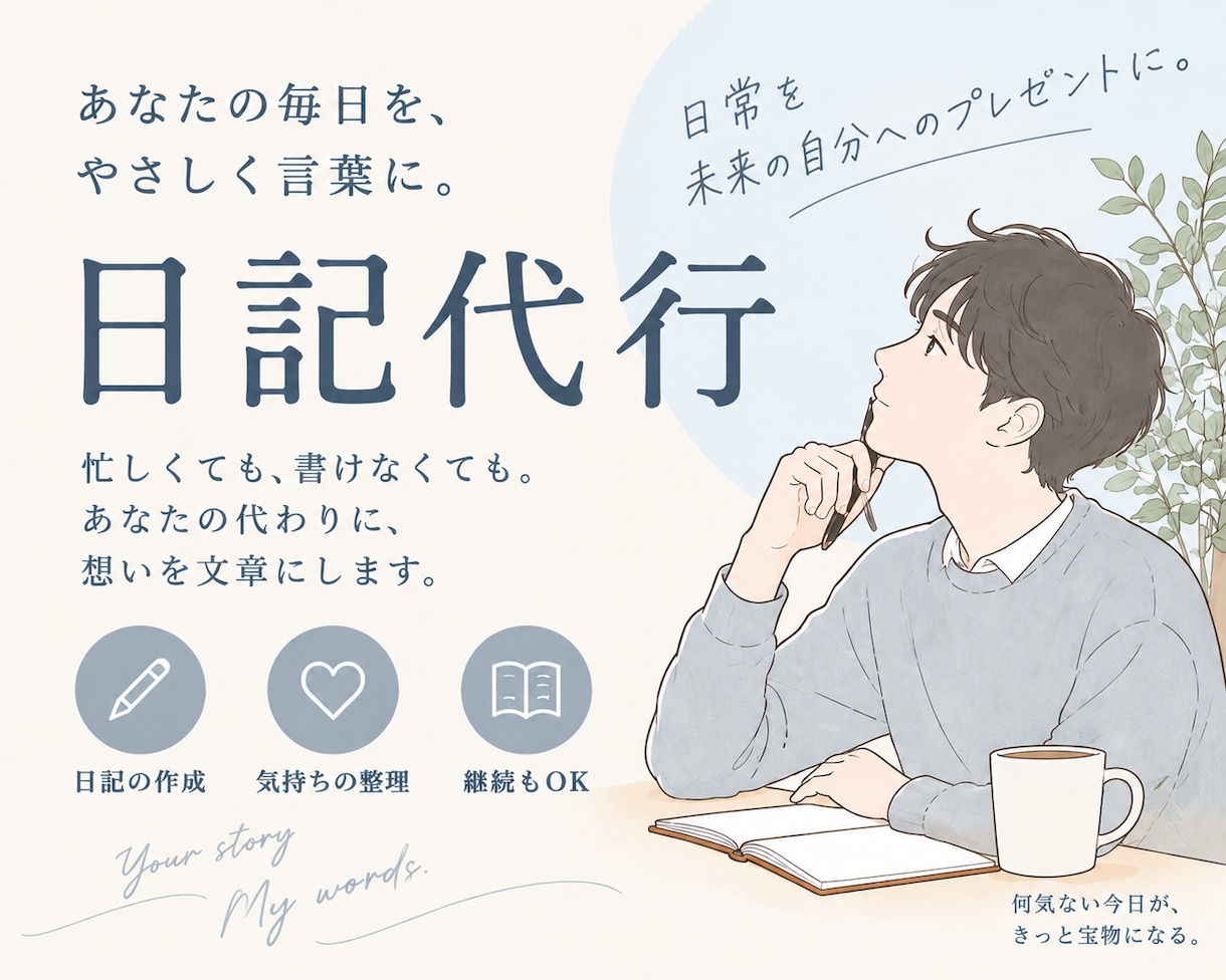 あなたの日常を日記やSNS投稿用の文章にします 何気ない出来事や想いを言葉にして残します イメージ1