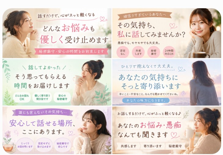 愚痴・悩み・不安、どんなお話も安心してどうぞます あなたの気持ちを否定せずお聞きします イメージ2