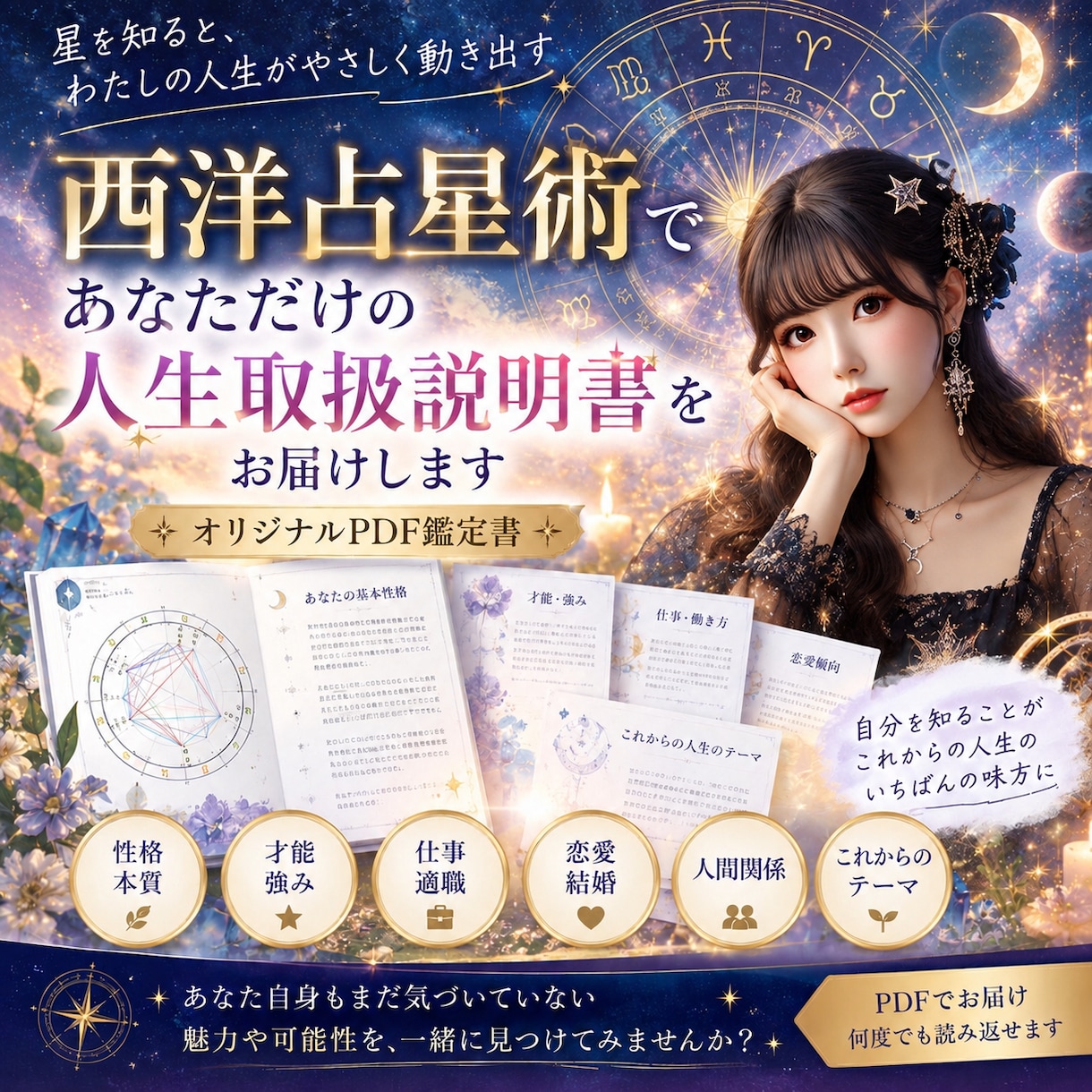西洋占星術であなただけの人生取扱説明書を作ります 才能・仕事・恋愛を読み解く、あなただけの鑑定書 イメージ1