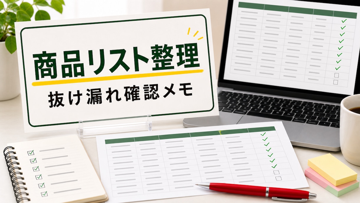 商品リストをチェック表に整えます 抜け漏れと表記ゆれを見つけやすくします イメージ1