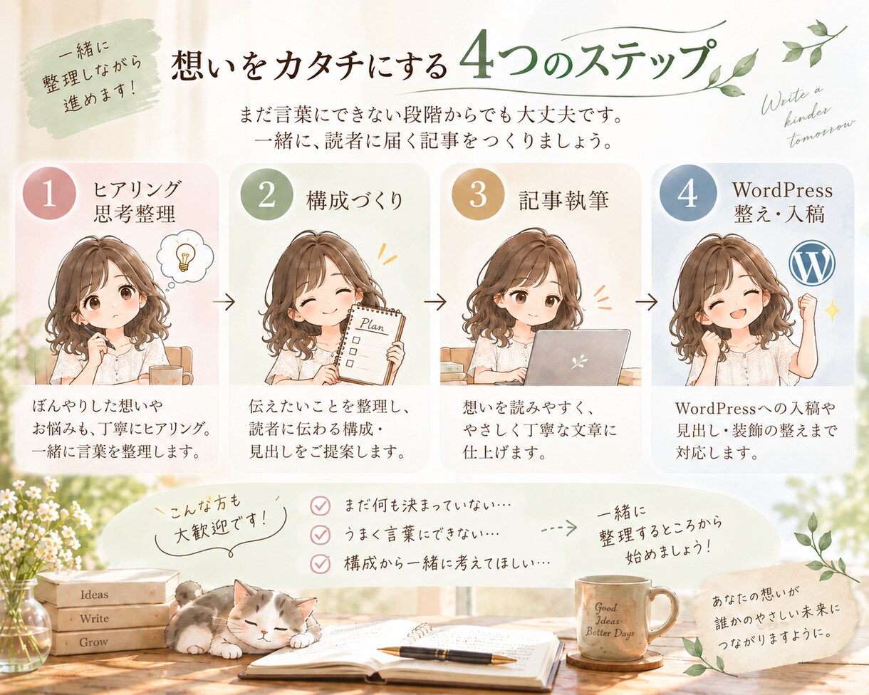 思考整理から伴走！WP記事作成・サイト整えます WordPressに挫折しかけた方へ！想いを整理します イメージ3