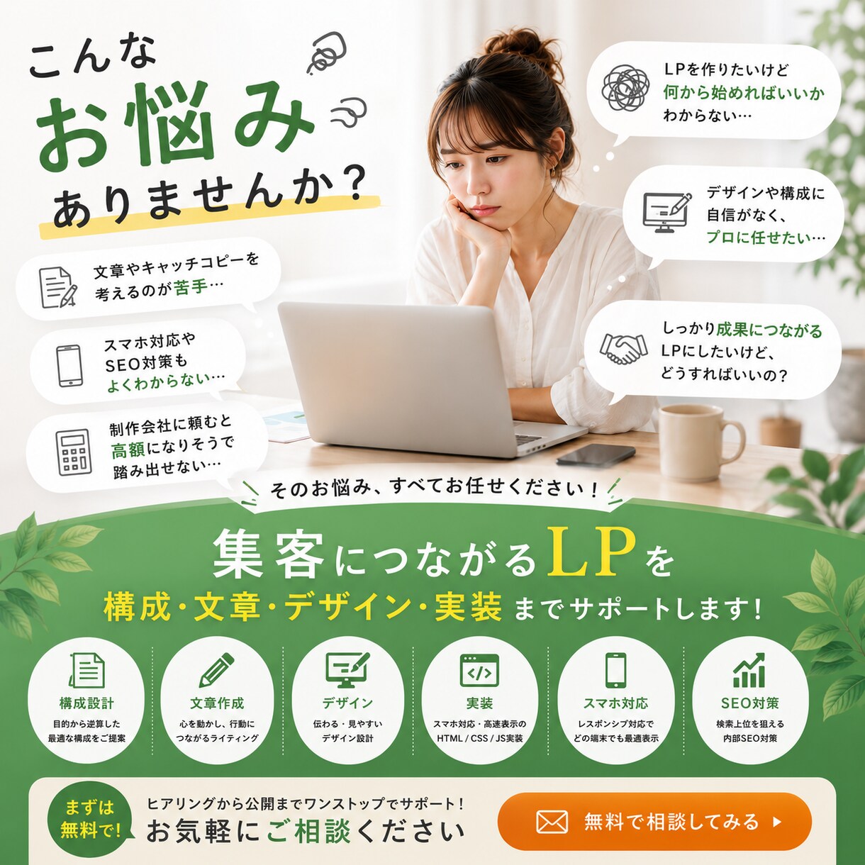 集客につながるLPをまるごと制作します 構成・文章・デザイン・実装までまとめてお任せ イメージ3