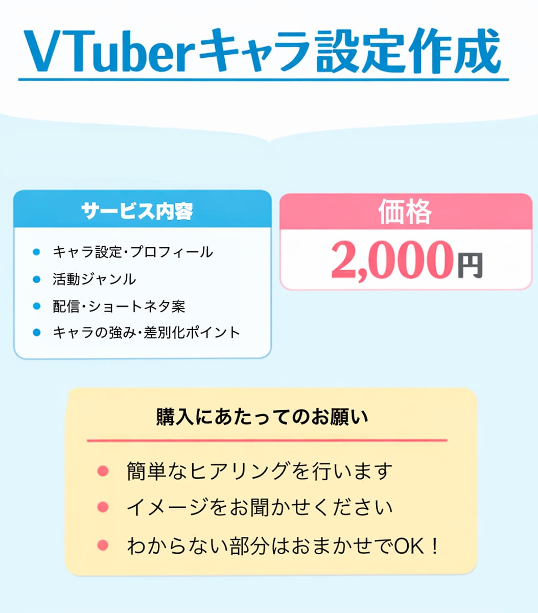 新規VTuber向け｜キャラクター設定を作ります Vtuber活動の土台になる企画書を作成 イメージ2