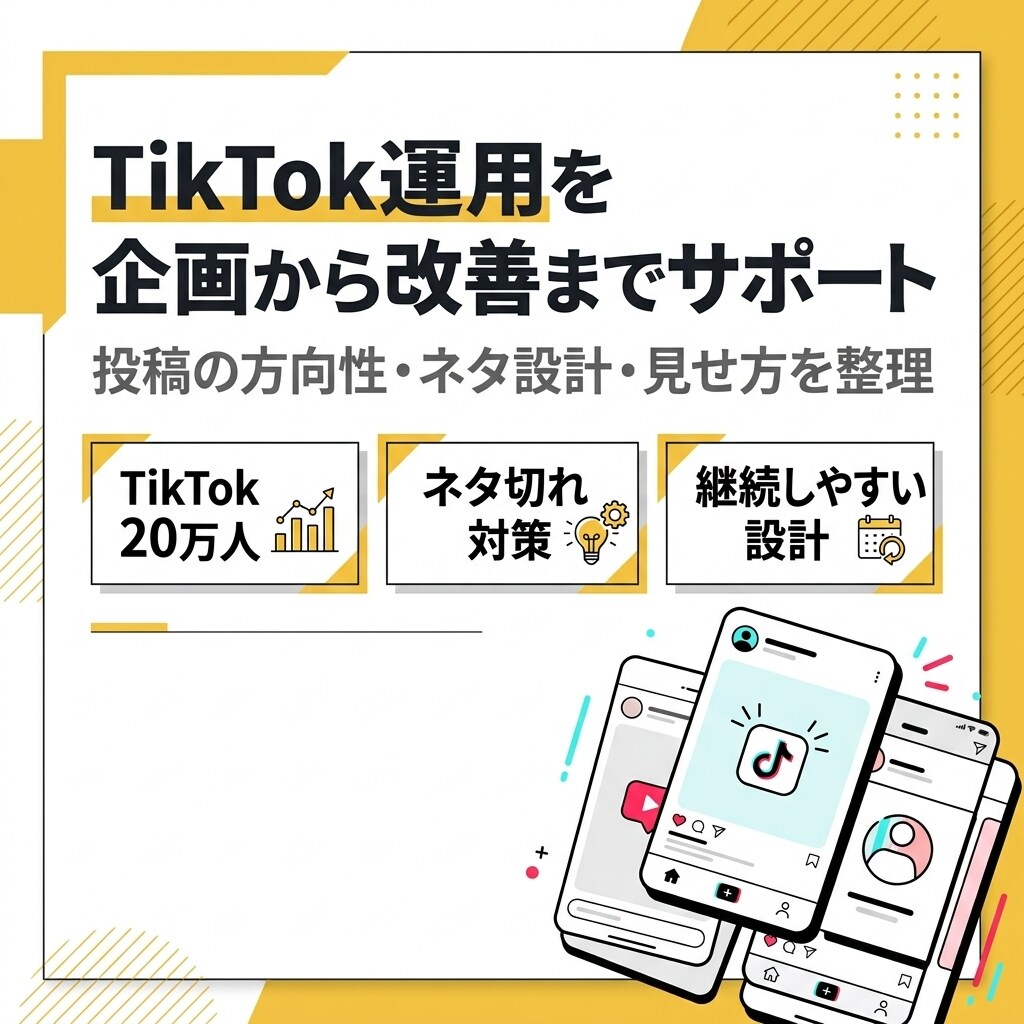 TikTok運用を企画・投稿設計改善サポートします TikTok動画12本＋設計伴走｜少数精鋭で長期支援します イメージ1