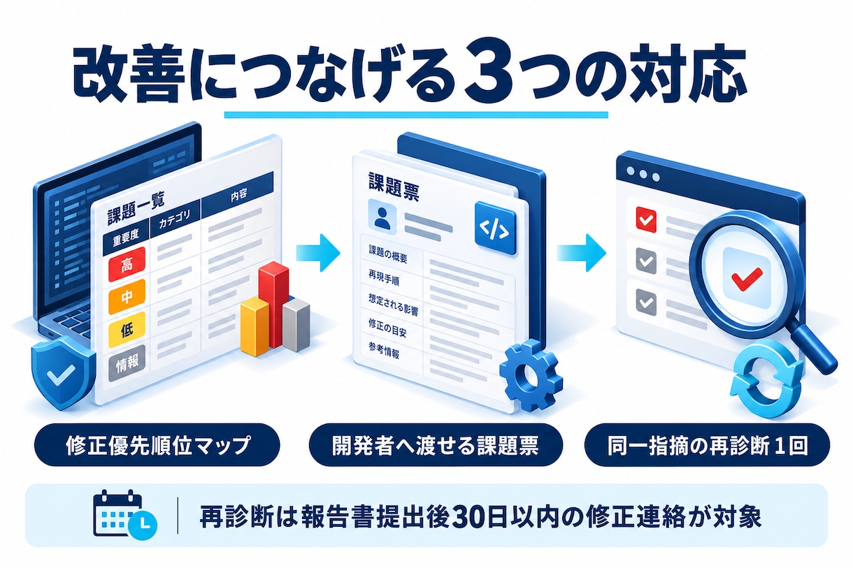 ウェブサービス・アプリのセキュリティ診断します 公開前と後の不安をなくし直す順番が分かる報告書へ イメージ4