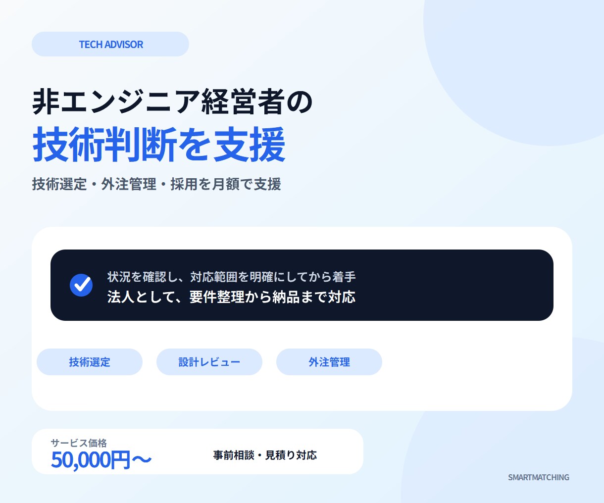 非エンジニア経営者の技術顧問やります 技術選定・設計レビュー・エンジニア採用まで月額でサポート イメージ1
