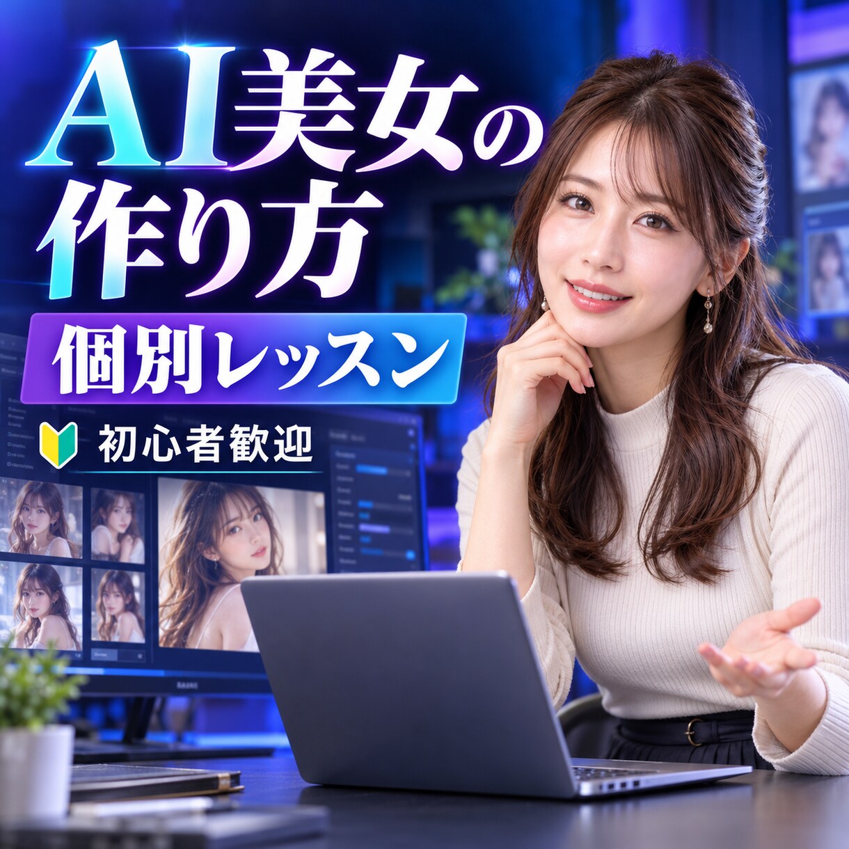 初心者向けにAI美女画像の作り方を教えます プロンプトから自然な顔・構図まで個別に解説します イメージ1