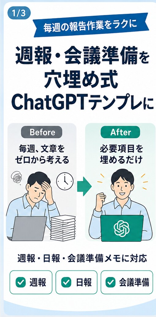 毎週の週報をChatGPTで時短します 穴埋め式で毎週の報告文作成を時短 イメージ1