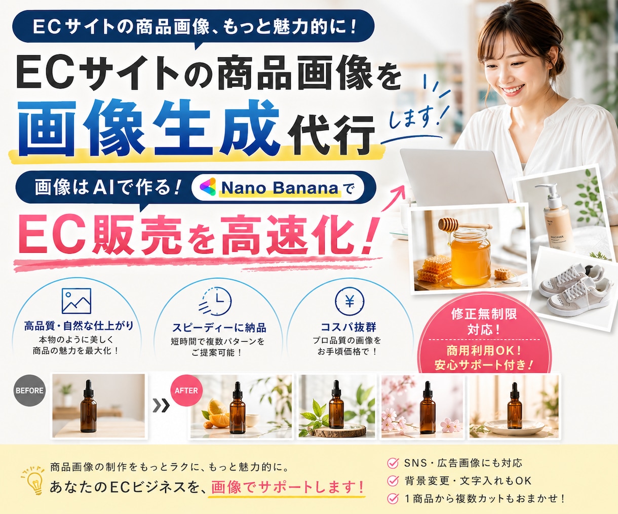 ＥＣサイトの商品画像を画像生成代行します 画像はAIで作る！Nano BananaでEC販売を高速化 イメージ1
