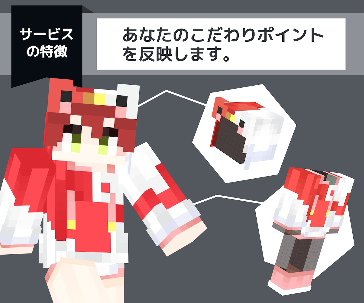 商用可！あなたのマイクラスキン制作します 表情差分付きでその日の気分によって変更可能です。 イメージ2