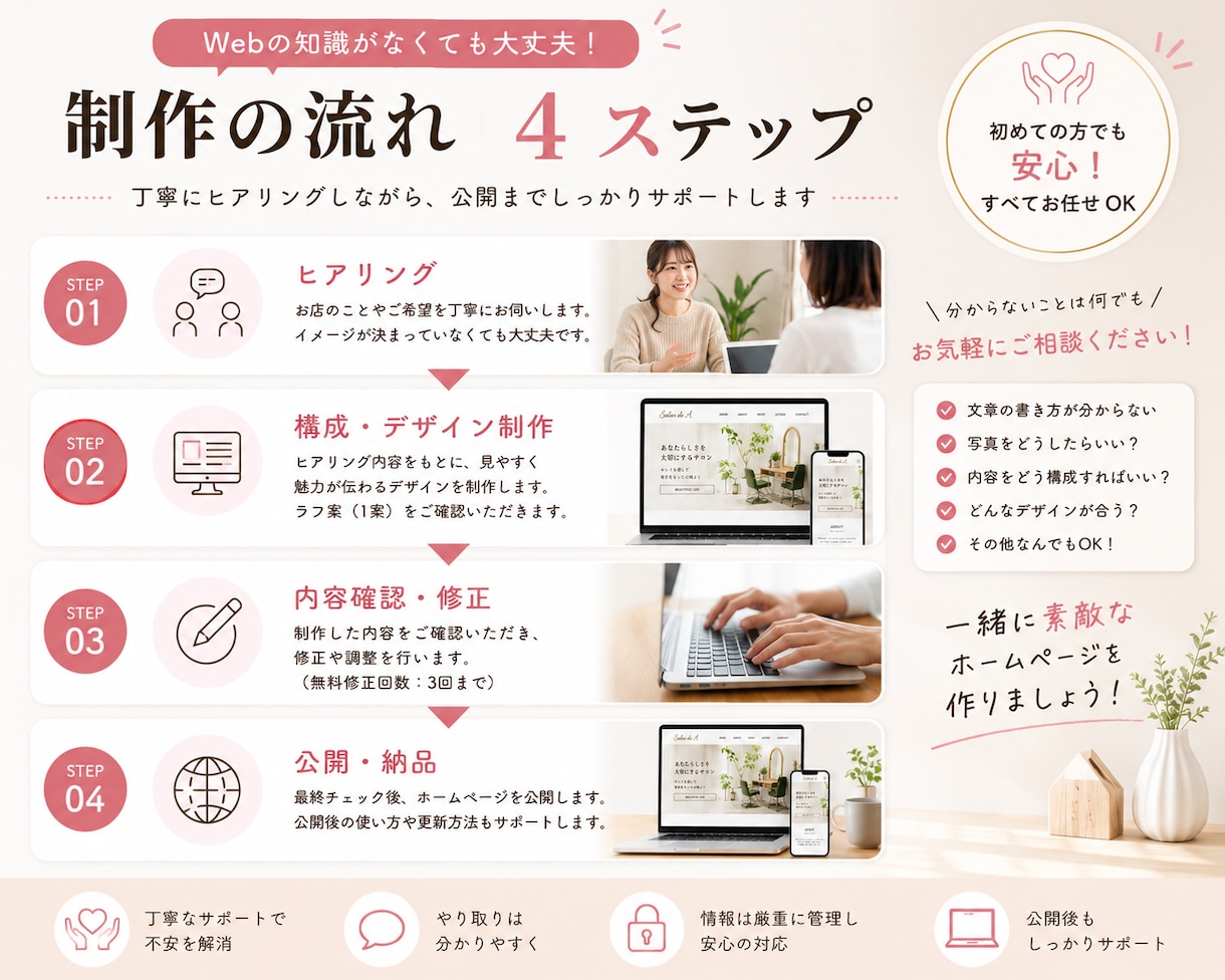 店舗・サロン向けホームページ制作します Webが苦手でも安心｜公開まで丁寧にサポート イメージ4