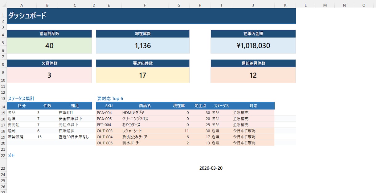 エクセルの在庫管理を改修します 見積もり無料！在庫管理表の機能を改善します！ イメージ2