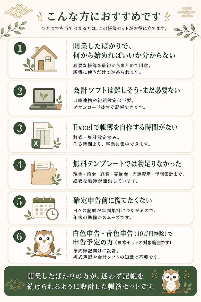 開業1年目向け単式簿記帳簿セットを提供します 税理士なしでも続けやすい単式簿記テンプレート イメージ6