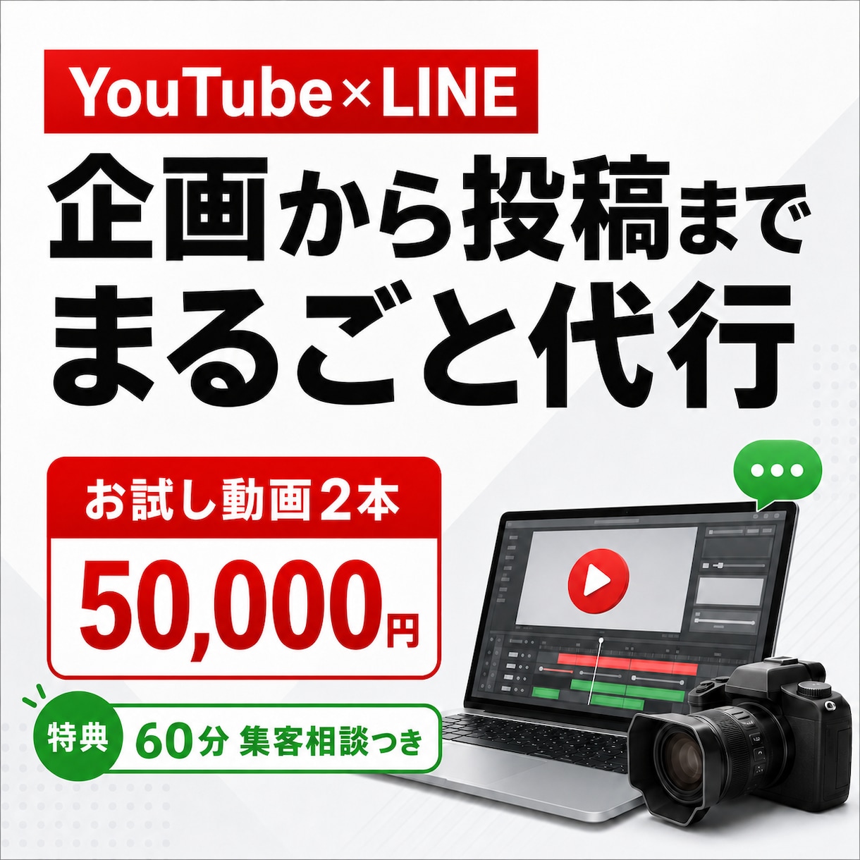 YouTube動画を企画から2本制作します 60分集客相談付き｜台本・編集・投稿まで一括代行 イメージ1