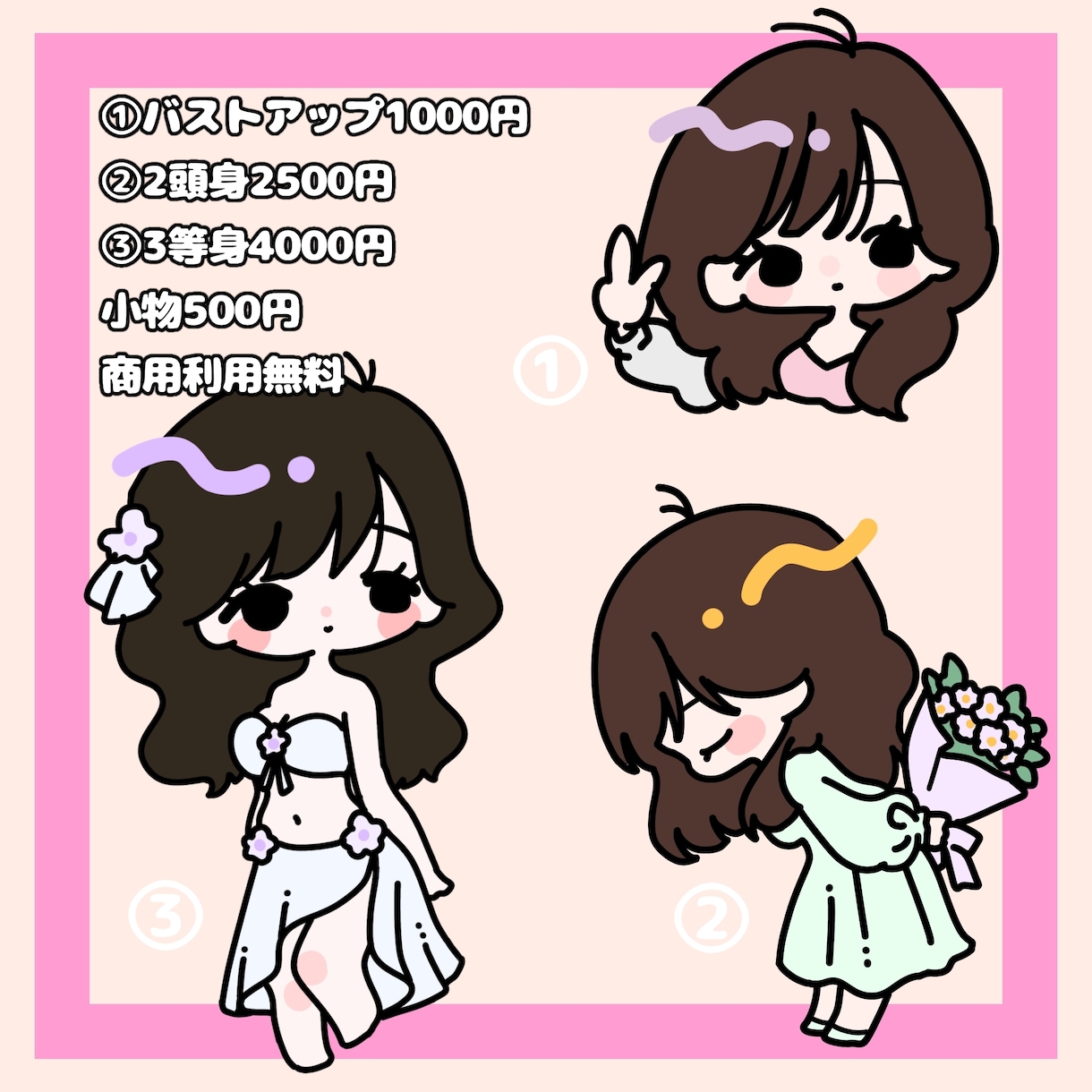 かわいいゆるめのミニキャラ描きます オリジナルキャラクターや似顔絵にも最適！ イメージ2