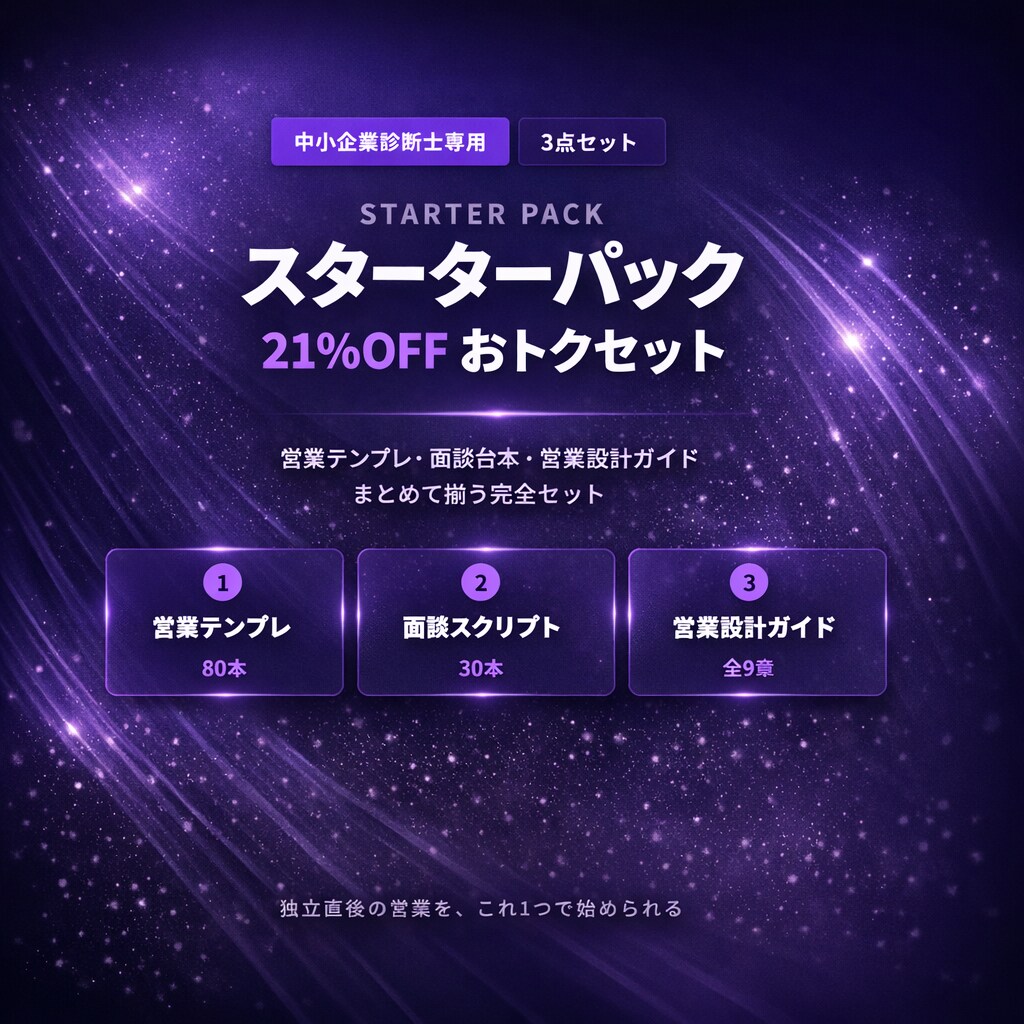 中小企業診断士スタートパック3点セットお届けします 営業設計・テンプレ・面談台本がまとめて揃う イメージ1