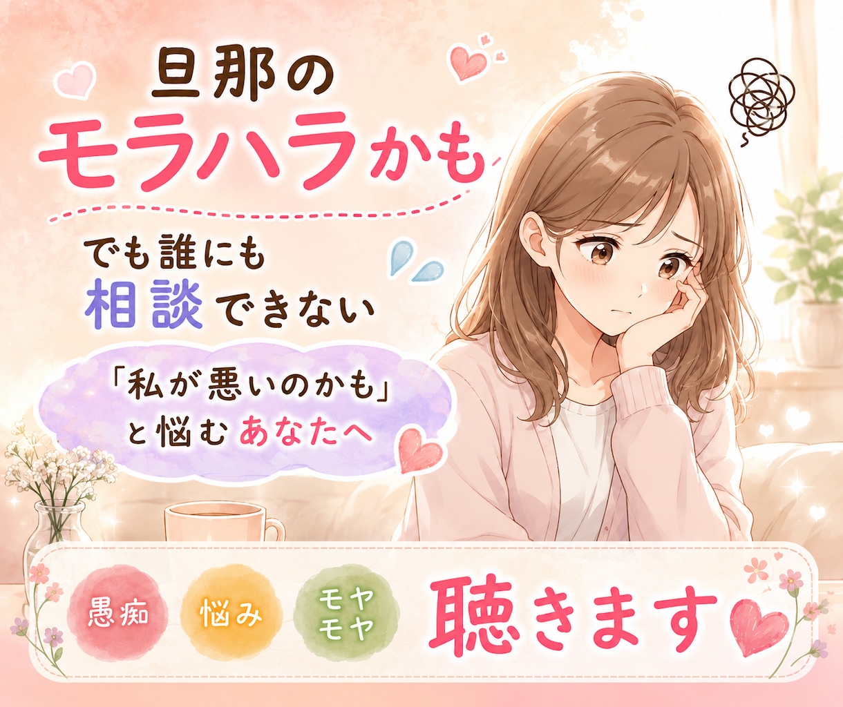 モラハラ夫の愚痴❕苦しい気持ち❕モヤモヤ❕聴きます 1人で抱え込まないで！あなたに寄り添いしっかり傾聴します♡ イメージ1