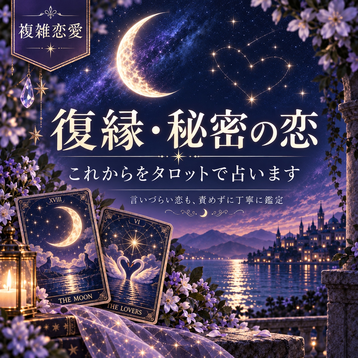 復縁・秘密の恋のこれから流れをタロットで占います 人には言いづらい恋も、責めずに丁寧に読み解きます。 イメージ1