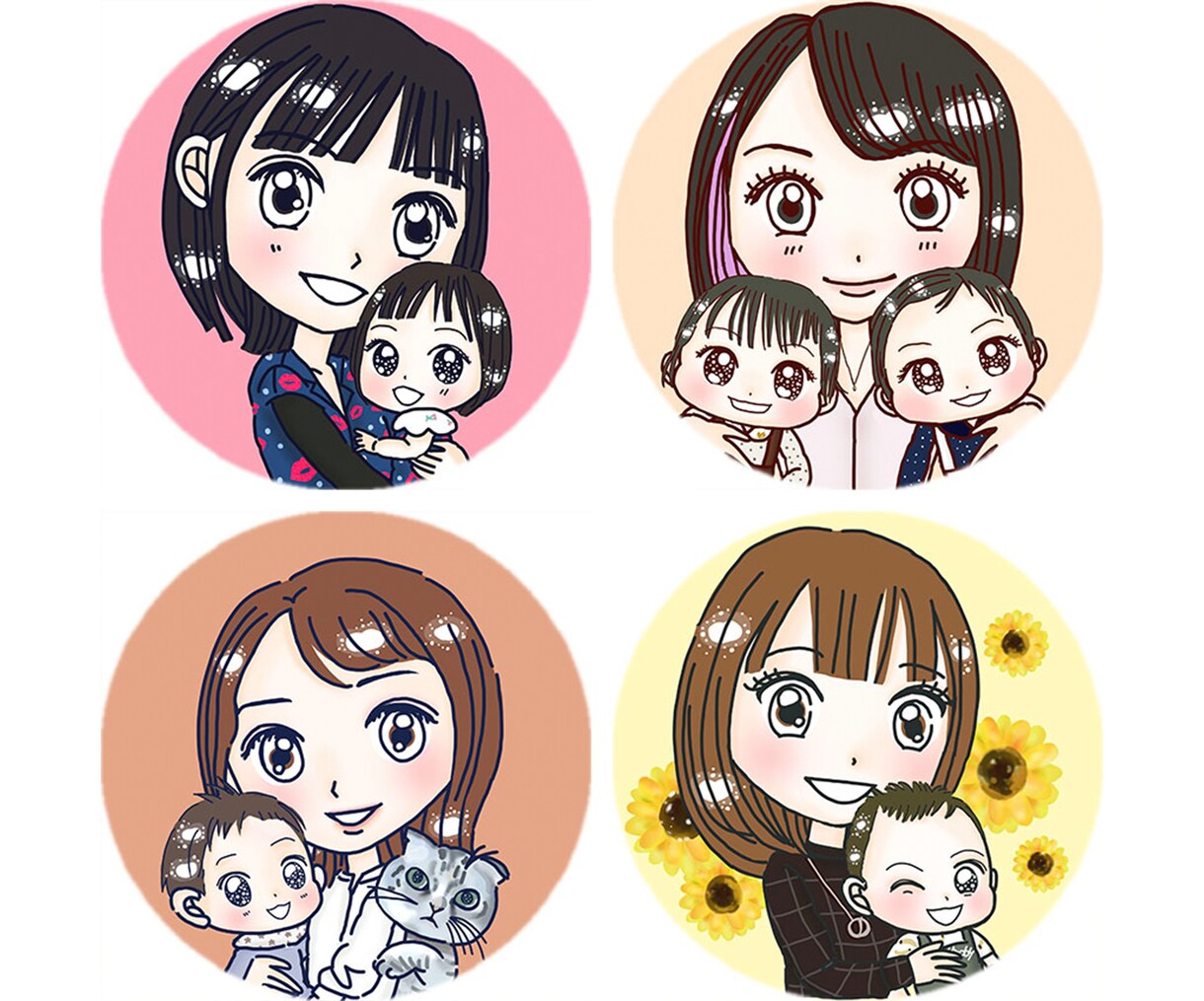 商用可◎お子様とパパママの似顔絵アイコン描きます 21×21cm印刷用jpgデータセット/プレゼントにも♡ イメージ1